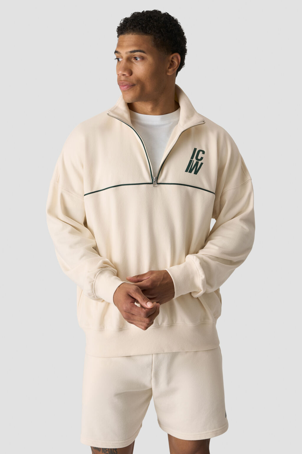 ICANIWILL Everyday Terry Relaxed 1/4 Zip Piping Sweatshirt M